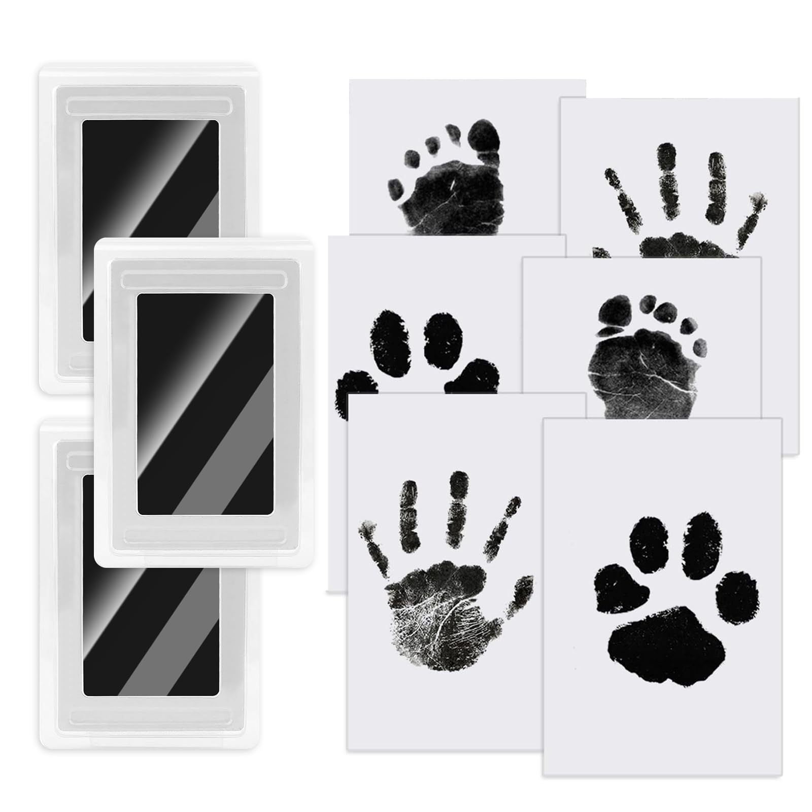 Terilamy Black Baby Handprint And Footprint Kit, Baby Inkless Print Pads For Newborn Handprints, 3 Ink Pads With Clean-Touch, 6 Imprint Cards, Paw Print Kit Family Keepsake For Dogs And Cats