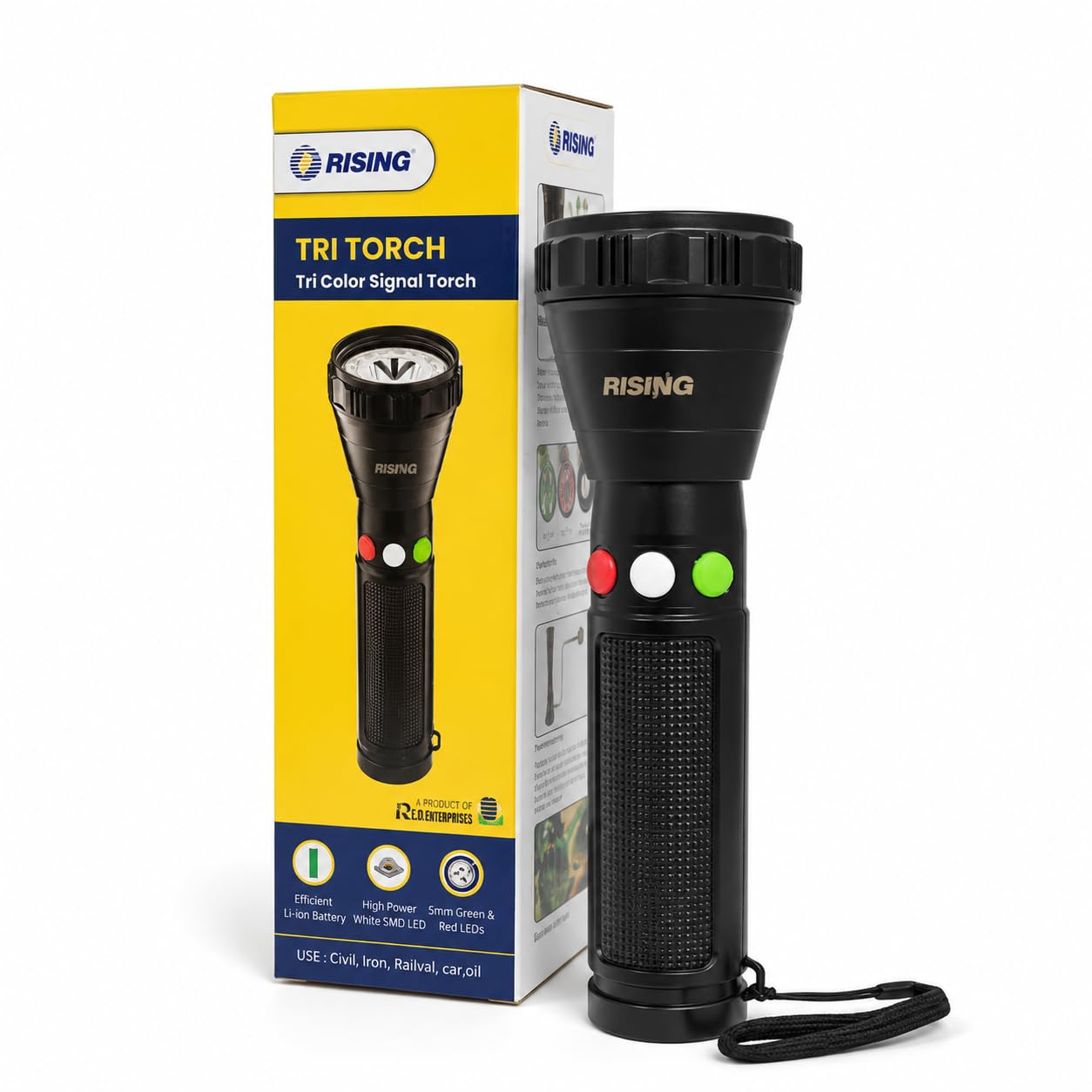 RISING TRI 2000 Tri-Color Signal Torch | Rechargeable LED Flashlight with Type-C Charging | Red, Green & White Light Modes | 7 Lighting Modes for Railway Signalling, Patrolling, Search & Rescue-image-45