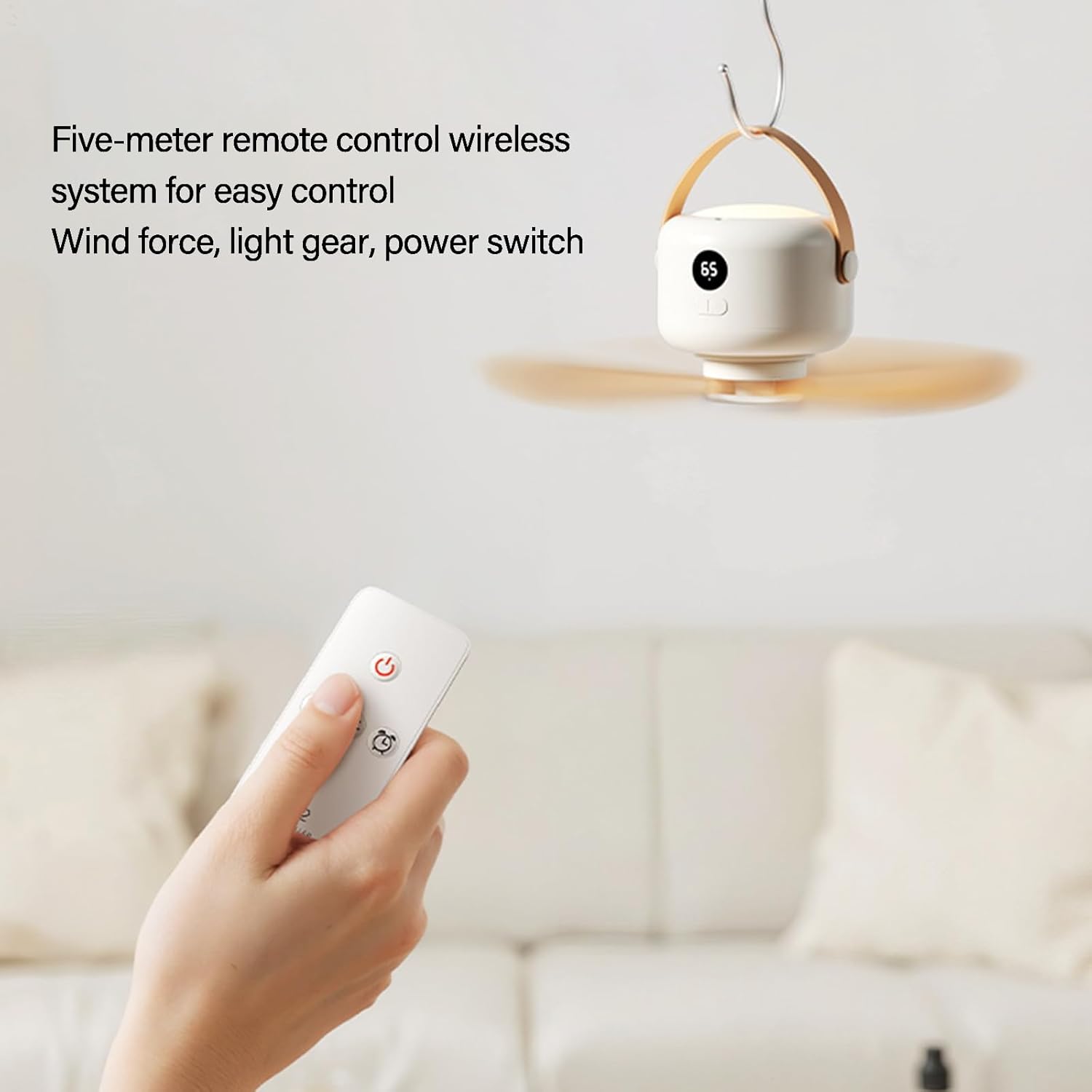 USB Rechargeable Hanging Fan with Remote 5 Speed Setting Quiet Operations LED Light for Camping Tents Outdoor Bedrooms Hanging Fan for Outdoor Tents