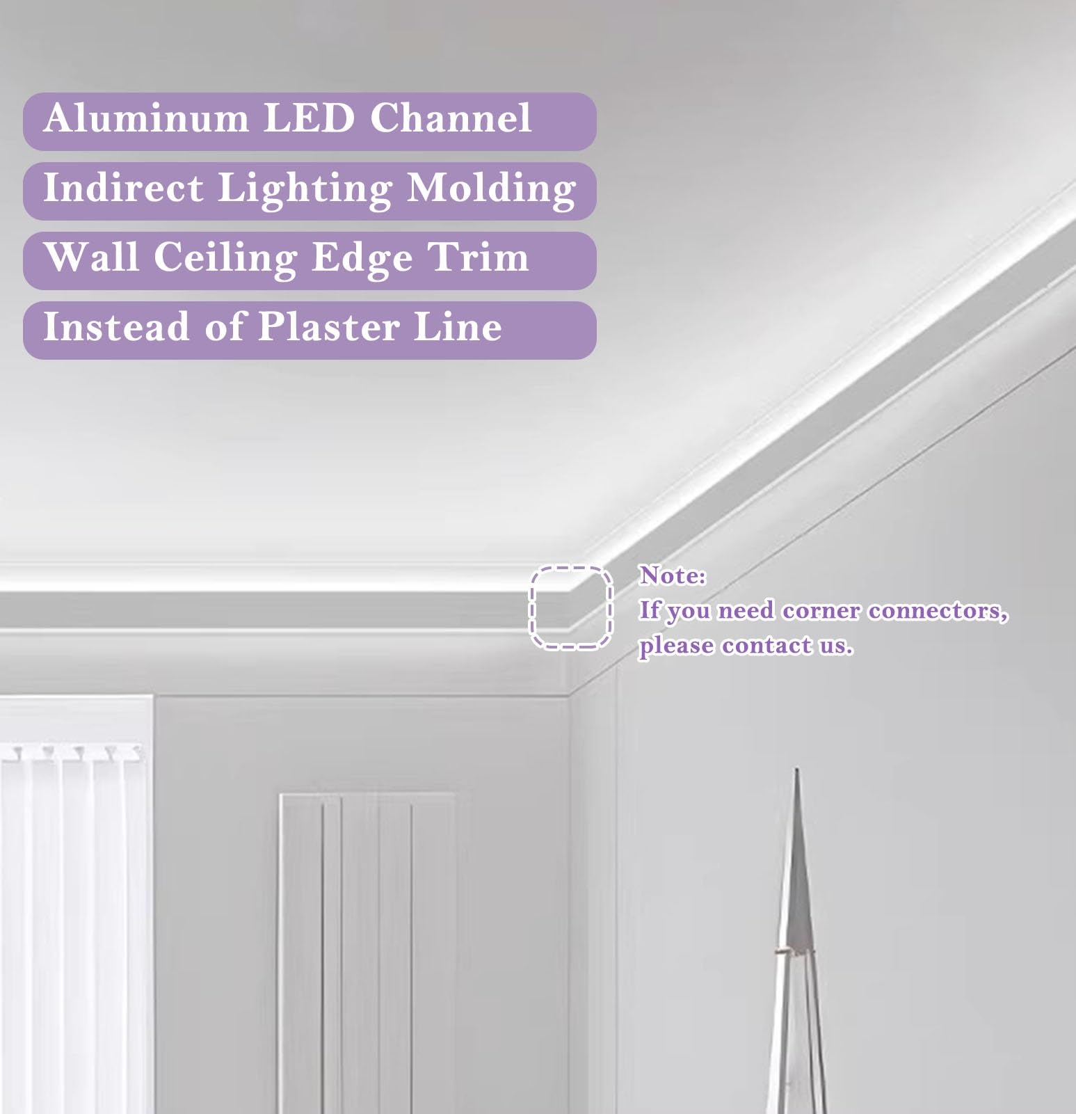 Modanatura a Corona per Canale LED da soffitto e Parete, Binario lineare per Illuminazione indiretta in Alluminio, Linee di Bordatura per Parete, Profilo per rondella da Parete ad
