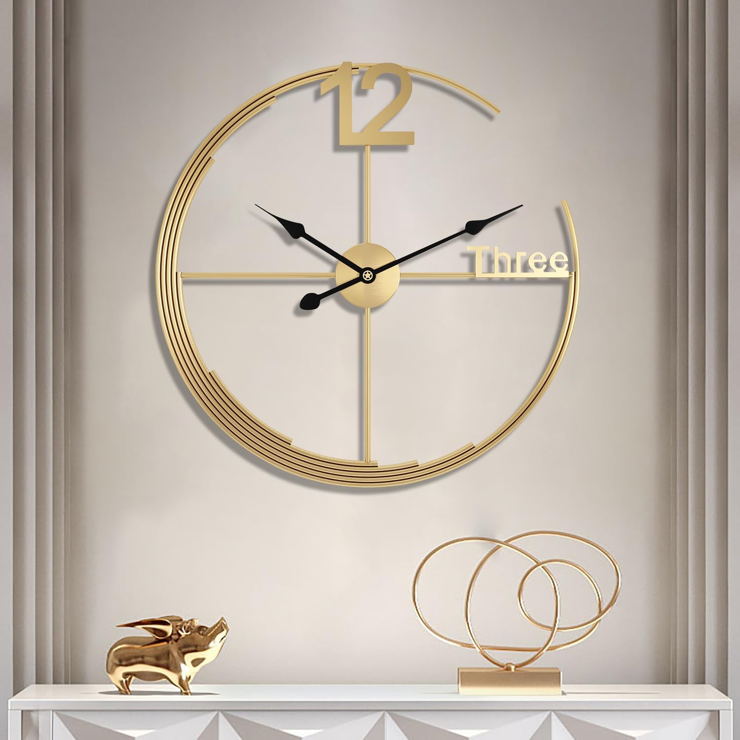 Large Gold Wall Clock,Modern Minimalist Wall Clock Round Silent Non-Ticking Battery Operated Decorative Clocks for Living Room/Entryway/Kitchen/Bedroom/Office/Home Metal Wall Decor 24 inch