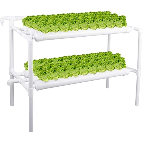 Hydroponics Growing System Kit,54 Plant Sites 2 Layers Food-Grade PVC-U Pipes Hydroponic Grow Kit Gardening System with Water Pump, Timer,Net Pots and Sponge for Vegetables,Fruits,Herb