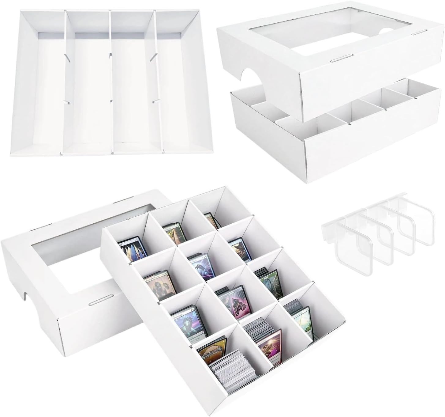 2 Set 3200+ visible Trading Card Storage Box Count Collector Cards Box White Sports Card Storage Boxes Card Sorting Tray Cases Cards Collection Trading Cards Box for Soccer Basketball Cards