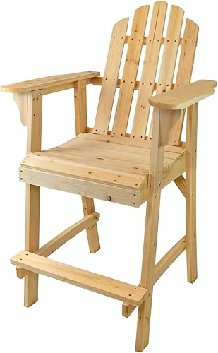 Westcharm Silla Adirondack alta para balcón con reposapiés para jardín exterior al aire libre, madera natural sin terminar