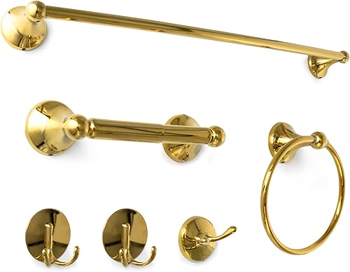Mukadiy Juego de accesorios de baño de oro rosa, 6 piezas, acero inoxidable SUS304, cromado, accesorios de baño, incluye toallero, gancho para bata,