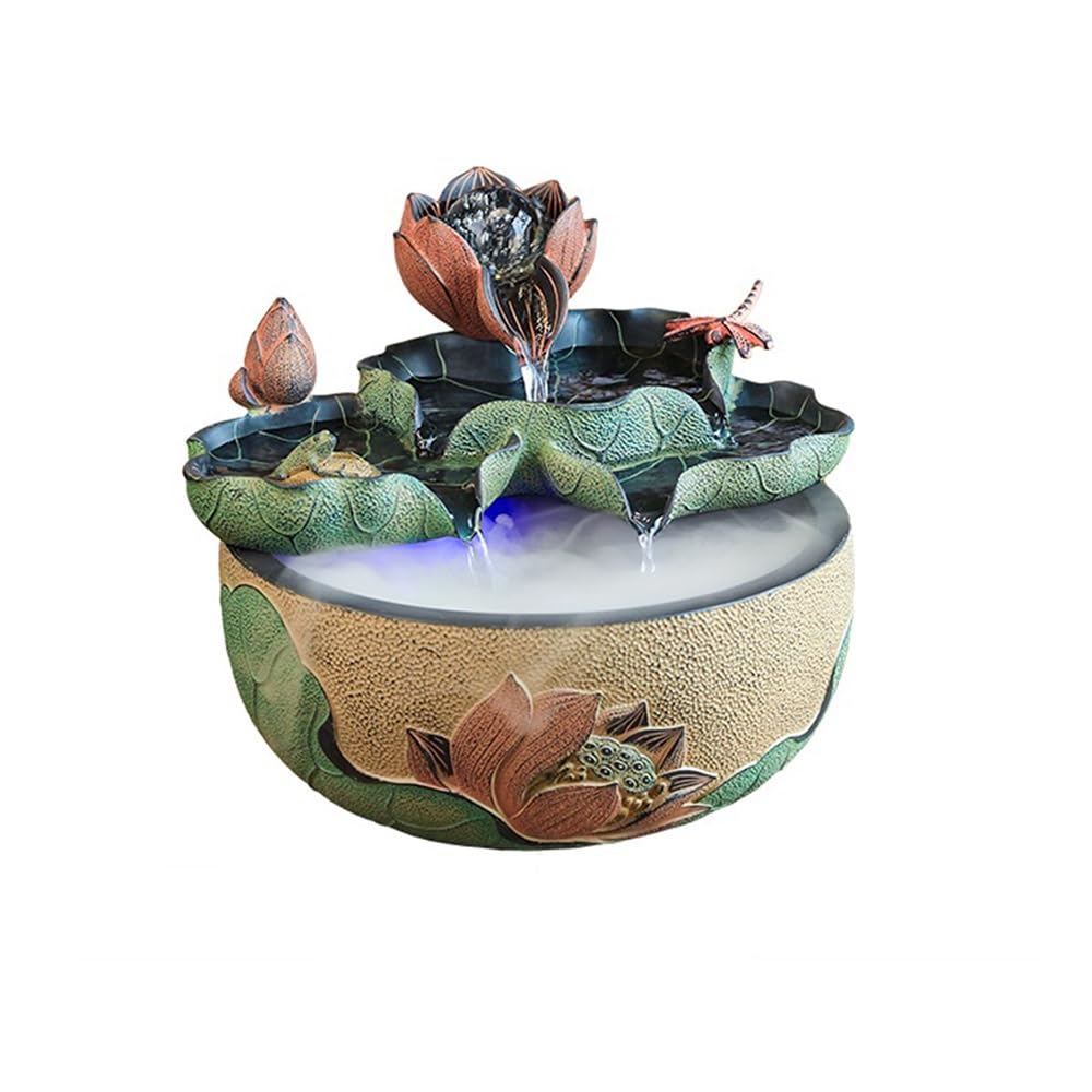 ZTHYSHOZ Tabletop Fountain Waterfall Lotus Desktop Fountain Oriental Zen Serenity Meditation Circulating Water Ornaments Decoration