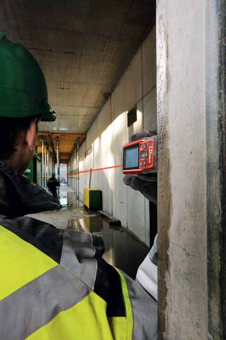 Hilti 2062050 PD-E Miernik lasera odległości (do 200 m, ze zintegrowanym wizją, dla unikalnego i ciągłego pomiaru z cyfrowym poziomem pęcherzyka i ekranu zewnętrznego, pomiary pamięci 30.
