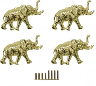 Elephant Cabinet Knobs, Fun Animal Drawer Pulls, Gold | 4Pcs Cute Animals Single Hole Pulls Handles, Decorative Door Cabinet Drawer Cupboard Wardrobe Furniture Hardware