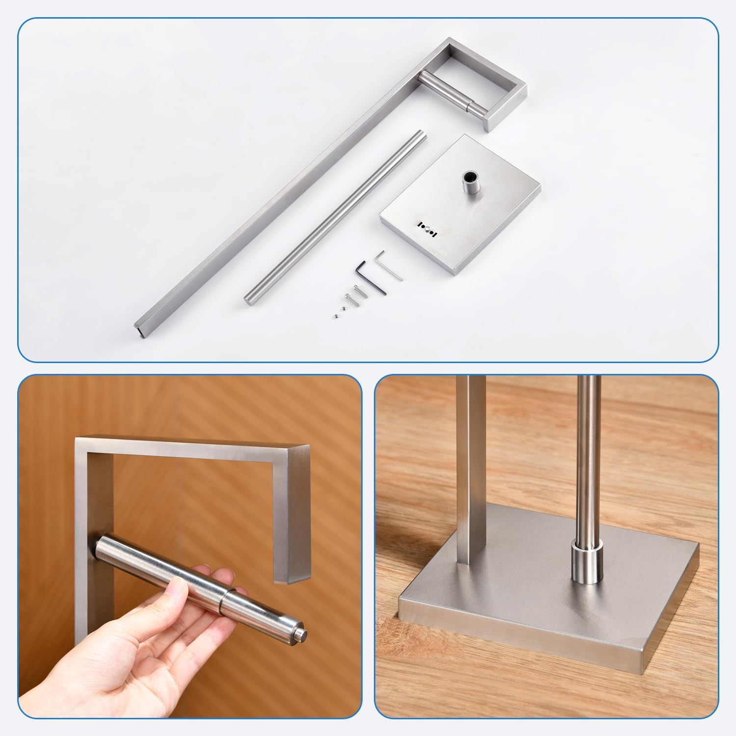 Toilet Paper Holder Stand Brushed Stainless Steel, Free Standing Toilet Paper Roll Holder with Storage