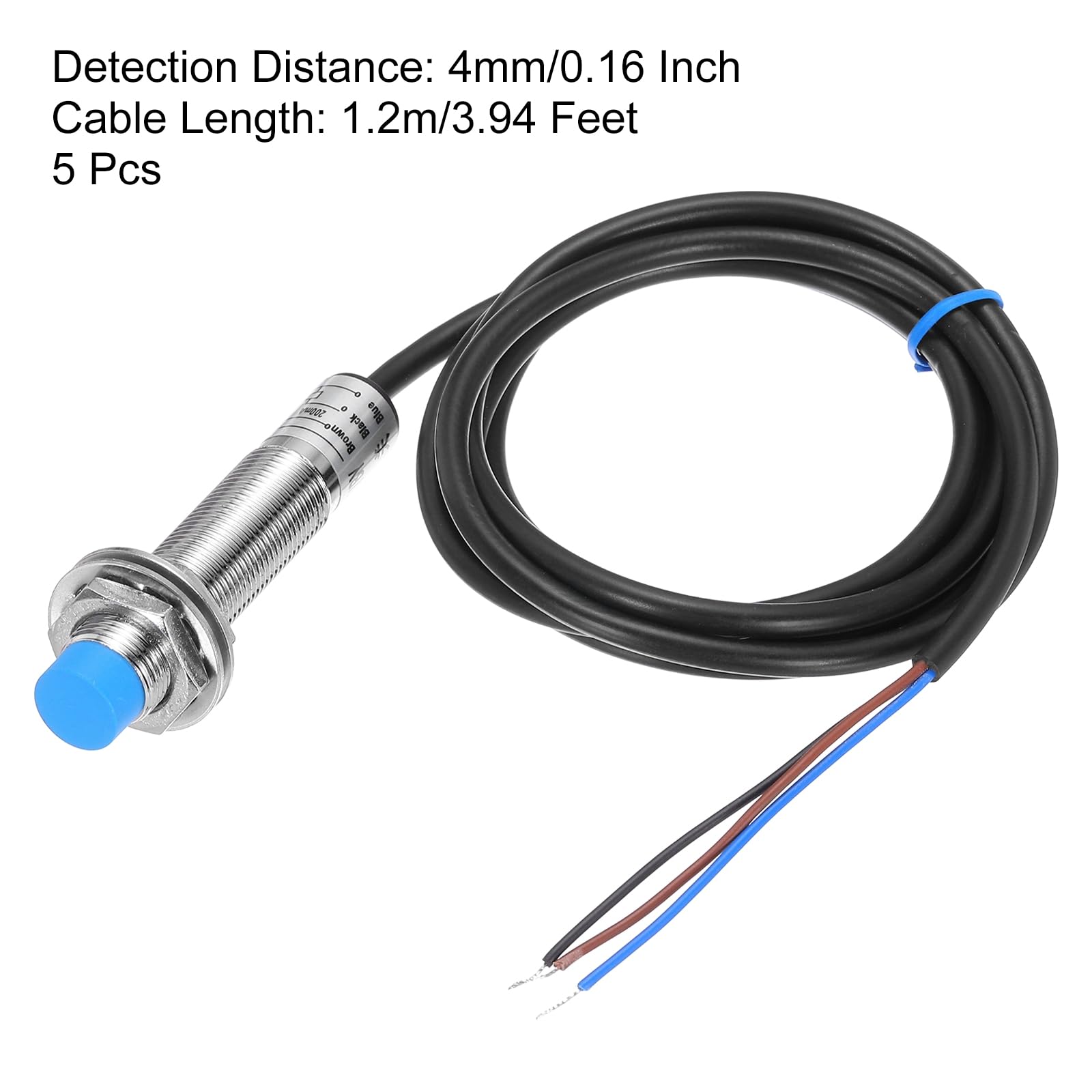 QUARKZMAN Capteur D'Approche Inductif M12 appareil de coupure à capteur De Proximité NO Normalement Ouvert PNP Distance De Détection 4mm, DC 6-36V LJ12A3-4-Z/BY, 1.2m, 5Pcs