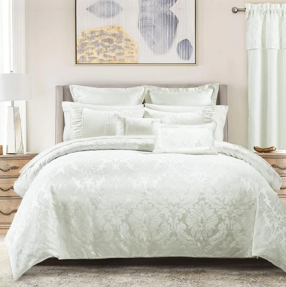 sheetsnthings Jacquard Full Size Comforter Set- 12PC Bed in a Bag Includes Sara (Beige) Duvet Cover Set, Down Alternative Comforter, Bed Sheets