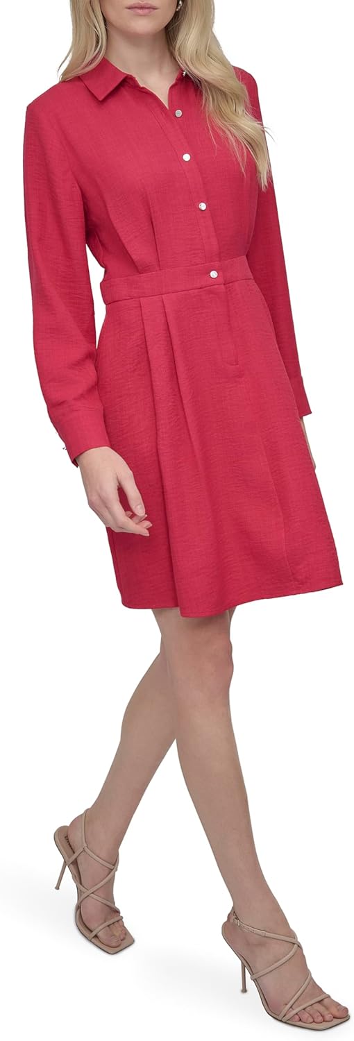 DKNY Women's Long Sleeve Collared Neck Button Front Mini Dress with Pockets - Image 3