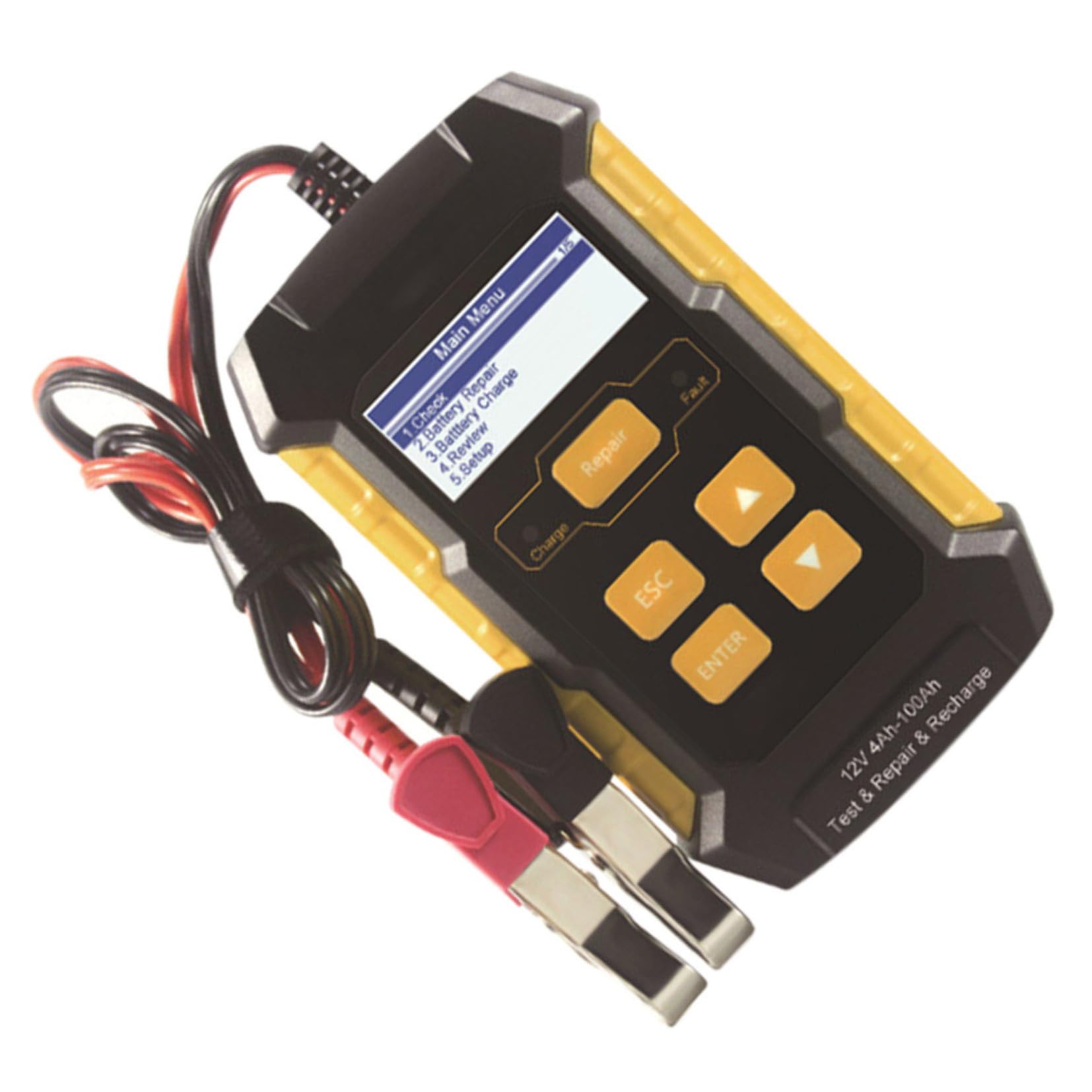 Tester Batteria Auto 12v Schermo 2.4 Pollici, Caricatore, Riparatore e Analizzatore per Batterie Veicoli in Abs e Rame