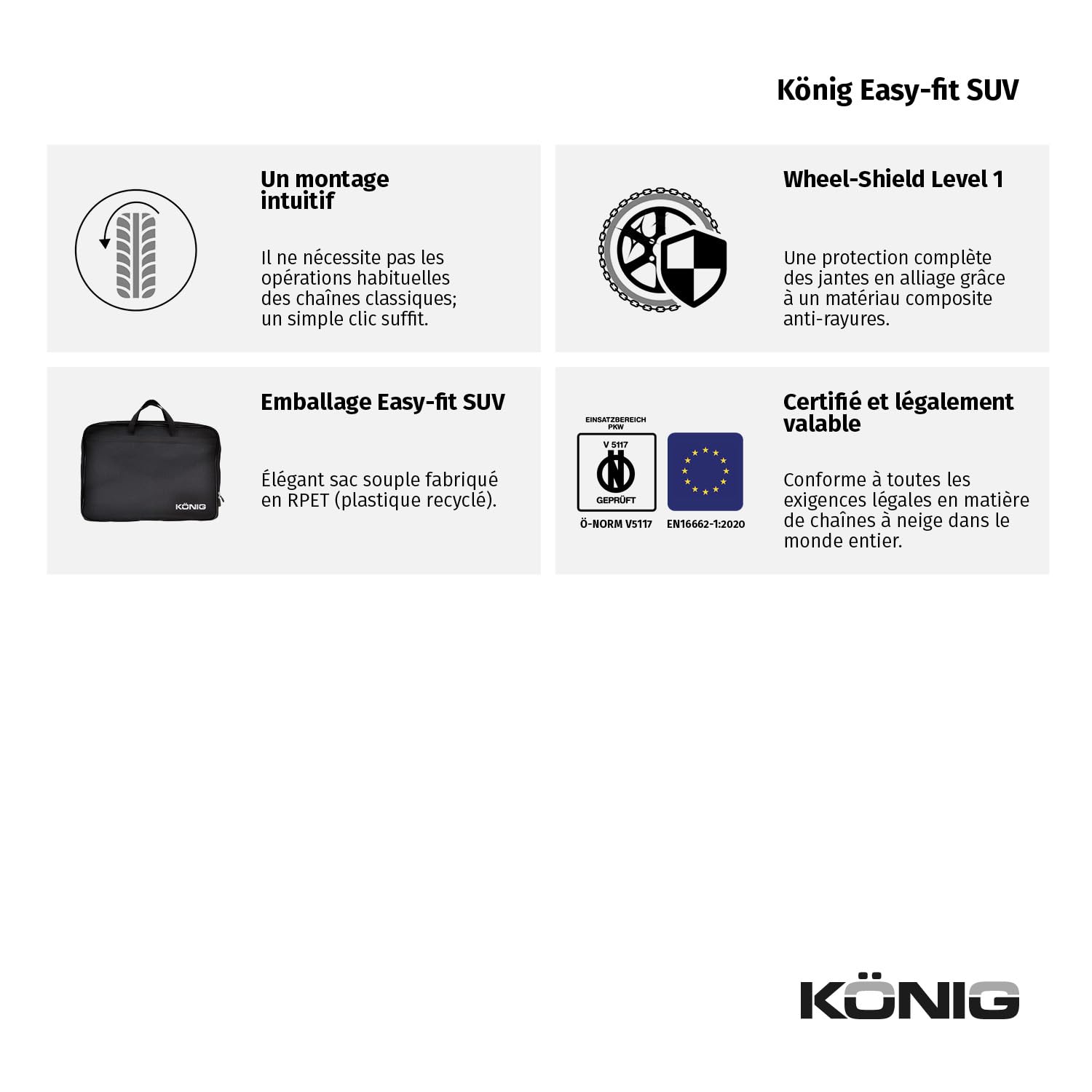 KÖNIG EASY-FIT SUV 247 - Chaînes à Neige, Set de 2
