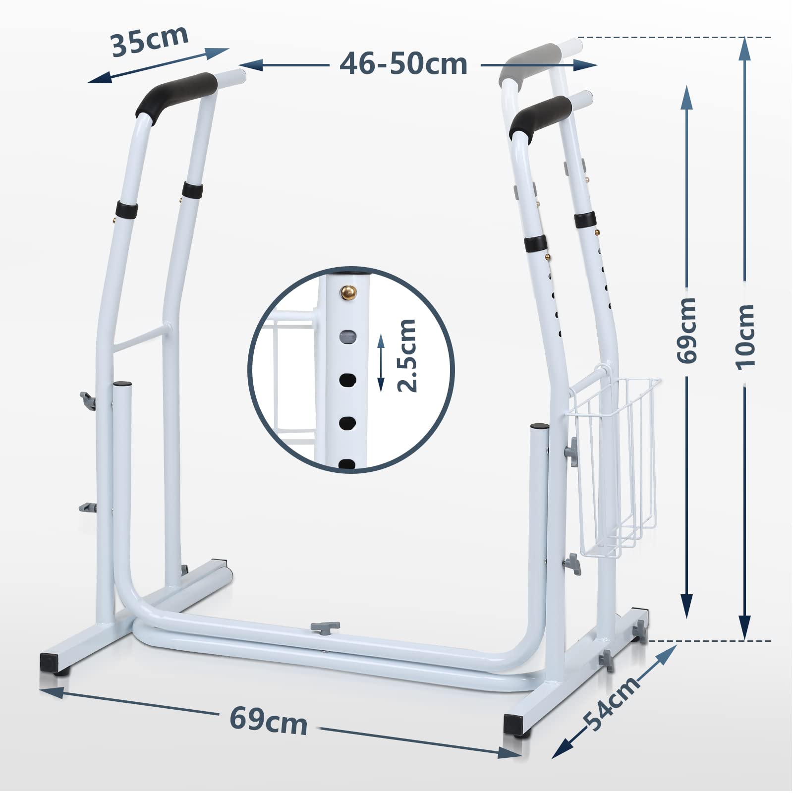 Sonnewelt Supporto mobile per WC con cestino, regolabile in altezza, antiscivolo, supporto per WC per anziani, portata fino a 200 kg