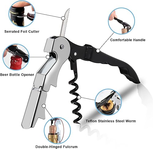 Miniatura 2 de GIFORYA - Abridor de botellas de vino con sacacorchos y caja de regalo, llave de vino para camareros y camareros, servidores, resina marrón