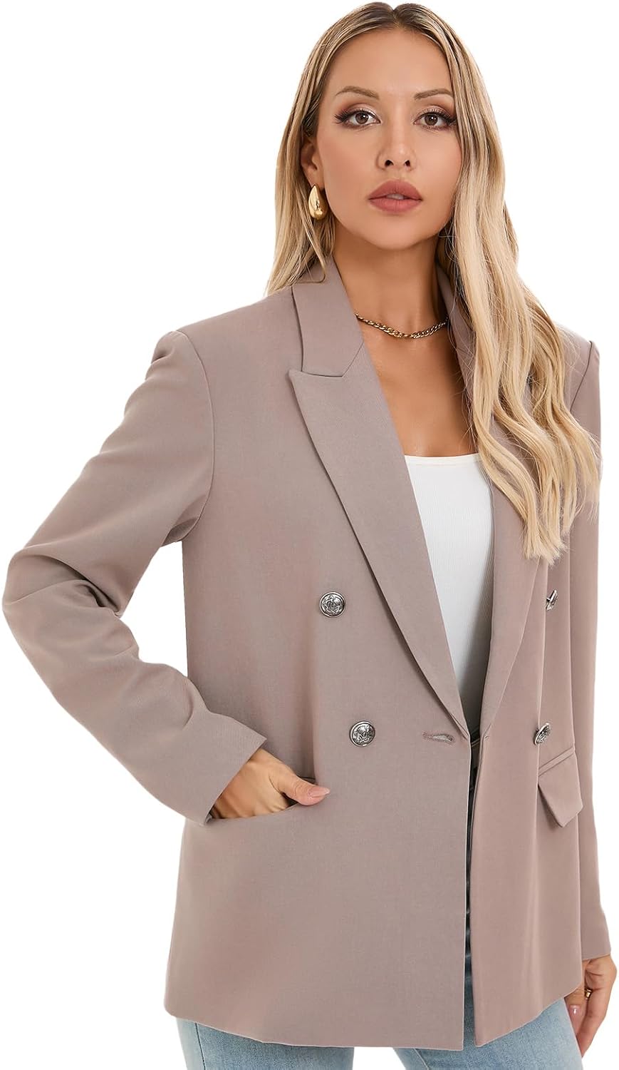 Women's Oversized Blazer Jacket - Double Breasted Professional Business Suit with Pockets for Work Office Casual Outfits