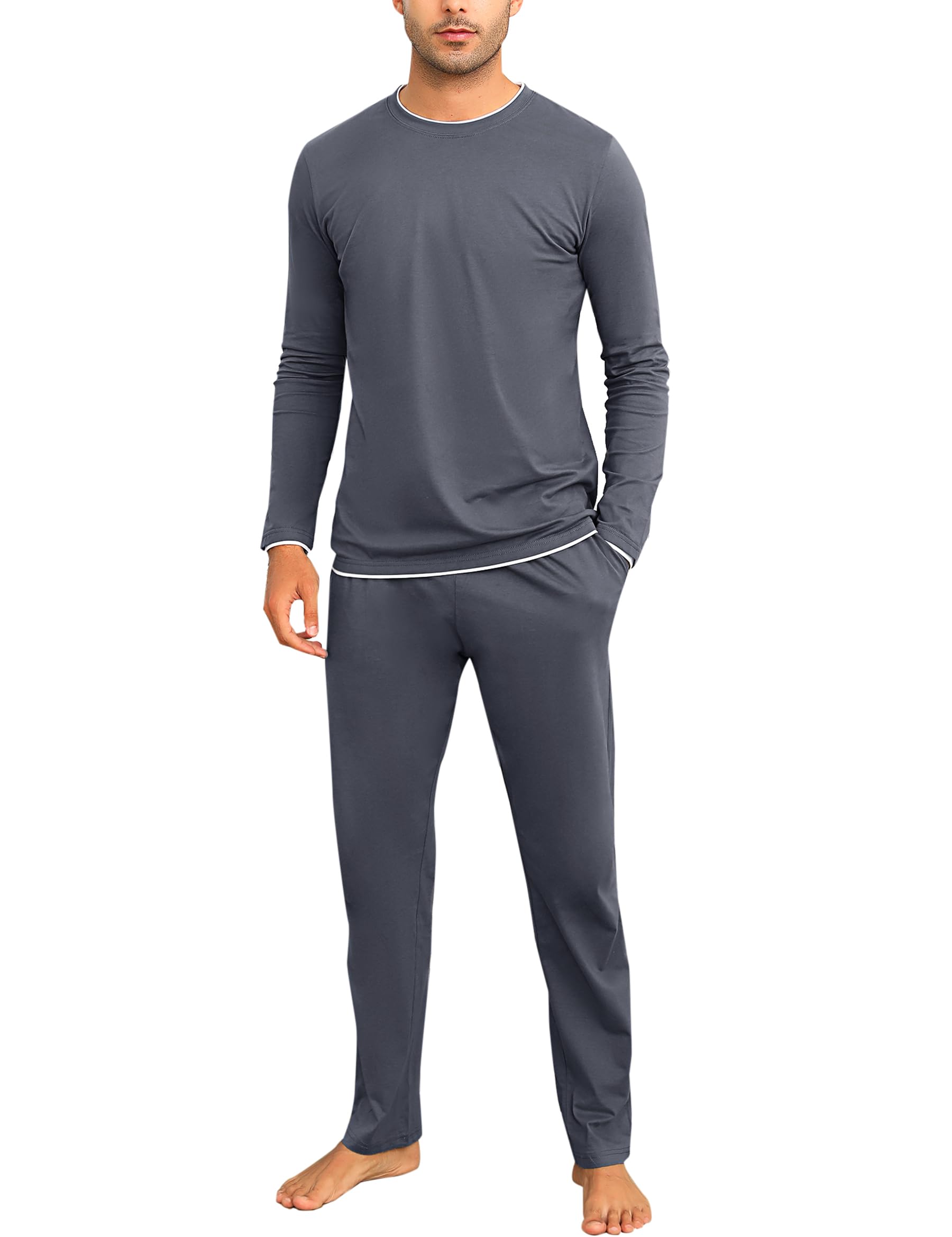 Aseniza Pigiama da Uomo Invernale, Pigiama a Maniche Lunghe in Cotone Semplice ed Elegante Pigiama Morbido Loungewear