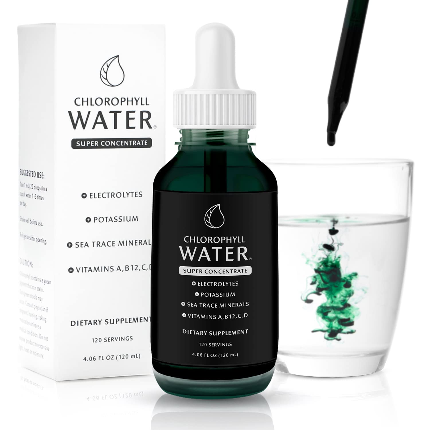 Chlorophyll WaterDrops- Chlorophyll Liquid Drops | Concentrate 12,000mg Non-GMO Chlorophyll Drops for Water | Electrolytes,Sea Minerals,Essential Vitamins| Antioxidants| Detox| Energy| Immune Support