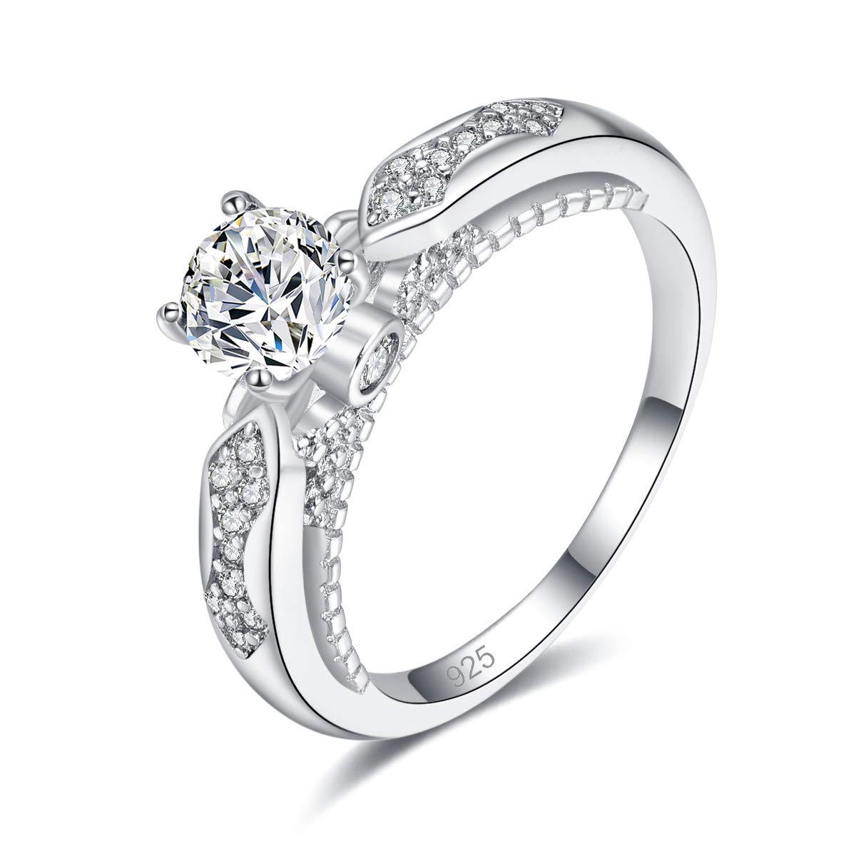 Narica Women's 925 Sterling Silver Filled Round Cut White Topaz Promise Proposal Engagement Wedding Rings Size 7