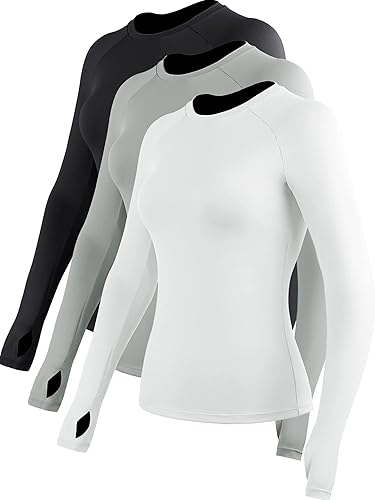 CADMUS Quick-Drying Running Long Sleeve Shirt for Women Workout Shirts - Small - 09:black, Grey, White, Pack of 3