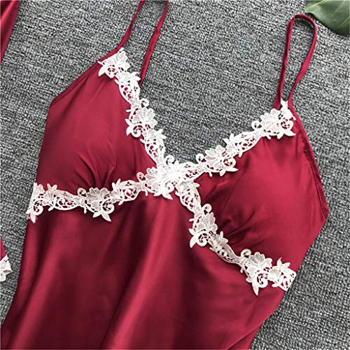 Pyjama 5-Teiliges Schlafanzüge Nachthemd Set Für Damen Satin - Satin Pyjama Damen Kurz Set Schwarz - Babydoll Sexy Spitze Kurz Satin Pyjama Set Mit Mantel Satin Nachtkleid Mit Morgenmantel