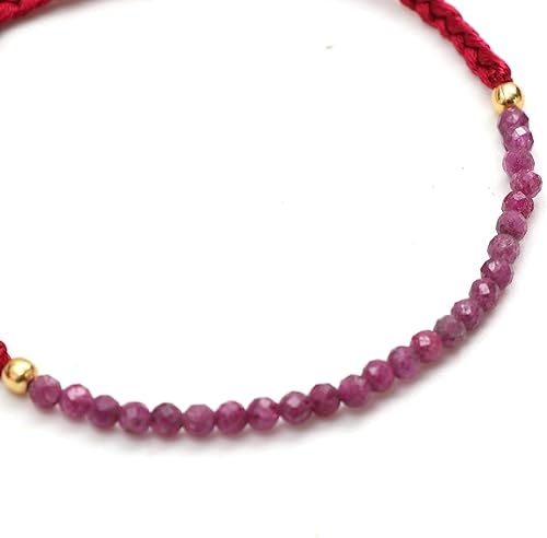 Miniatura 6 de Gempires Natural Ruby 3 mm Beads Braided Bracelet July Birthstone Jewelry Adjustable Bracelets For Women (Ruby)