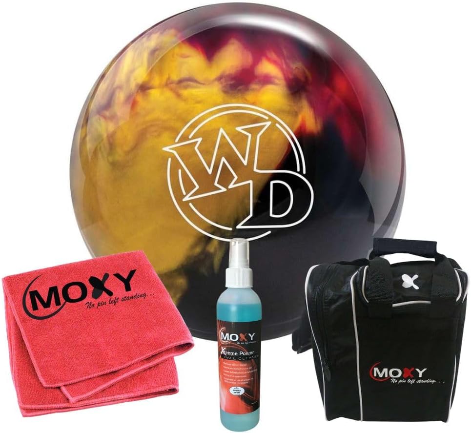 Columbia 300 White Dot Scarlet/Gold/Black Bowling Ball | Moxy Strike Black Bowling Bag | Moxy Red Micro Fiber Towel | Moxy Xtreme Power Cleaner Package