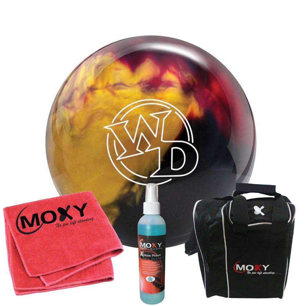 Columbia 300 White Dot Scarlet/Gold/Black Bowling Ball | Moxy Strike Black Bowling Bag | Moxy Red Micro Fiber Towel | Moxy Xtreme Power Cleaner Package