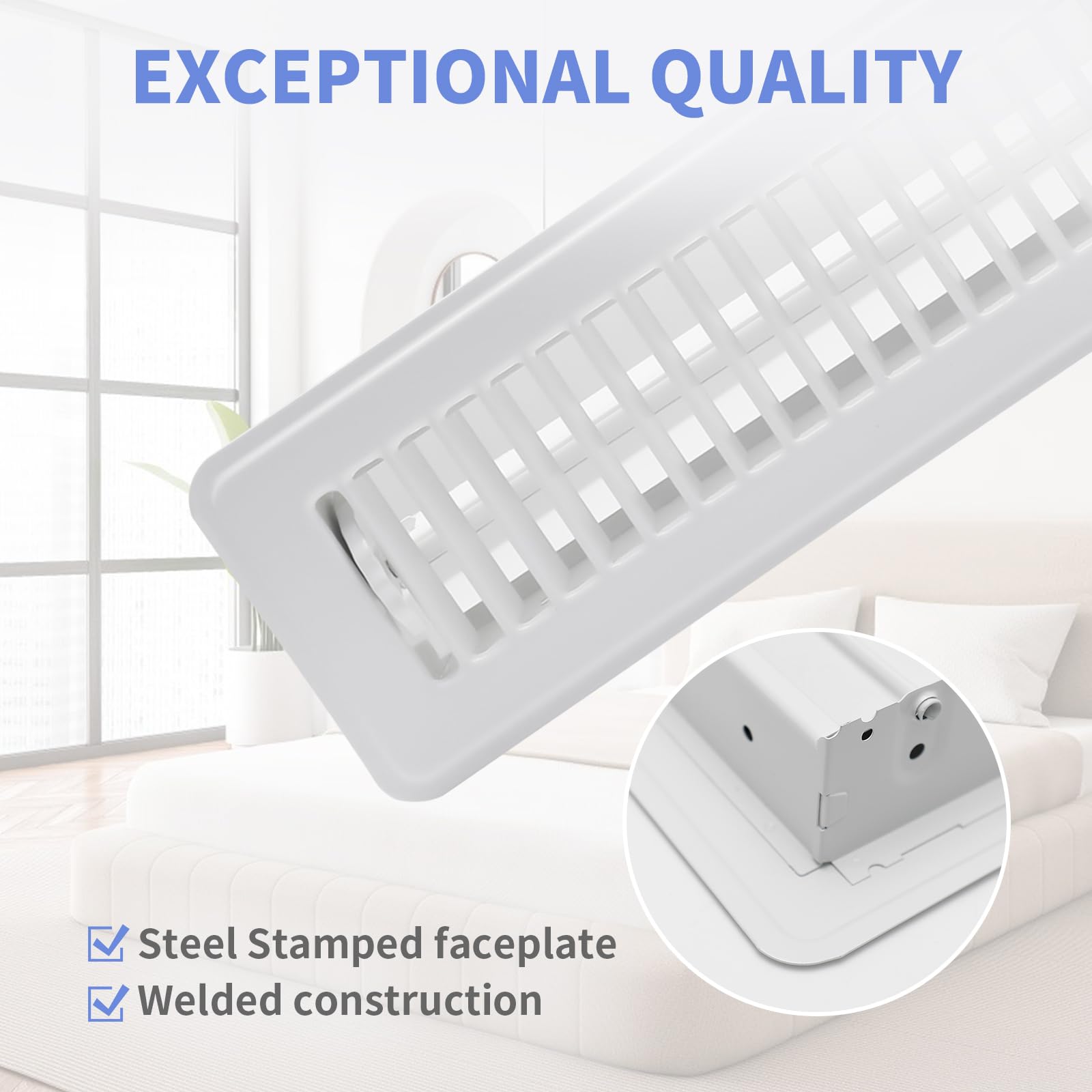 Howeall 2x14 Inch Floor Register - Heavy Duty Steel Walkable Floor Vents Easy Adjust Air Supply Lever Vent Covers For Home White