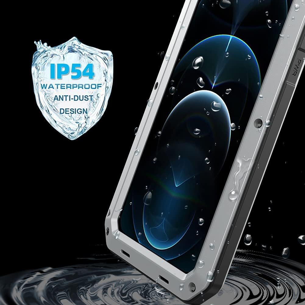 Marrkey for iPhone 12 Case,Full Body Protective Cover Heavy Duty Shockproof Tough Armour Aluminum Alloy Metal Case with Silicone Built-in Screen Protector for Apple iPhone 12 Pro 6.1 Inch - Silver