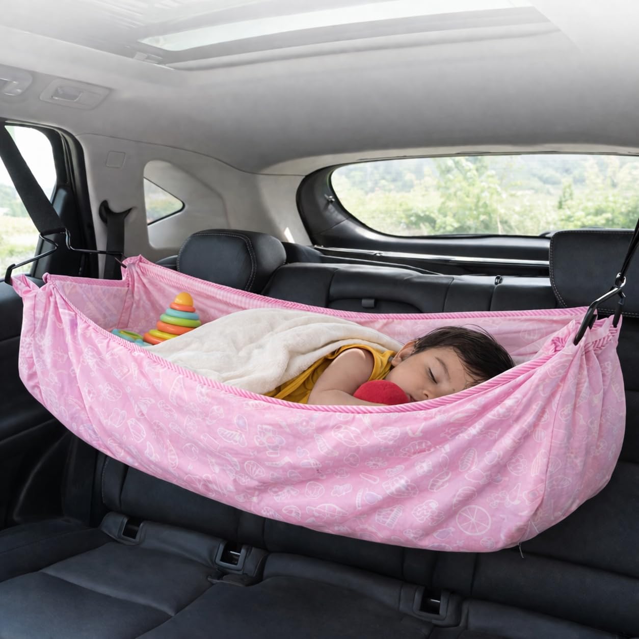 TinyTyke Travel Friendly Car Cradle Belt System with Hangers | Baby Car Hammock/Jhula for Newborn | Portable Baby Travel Sleeping Solution (0–2 Years) (Pink)-image-47