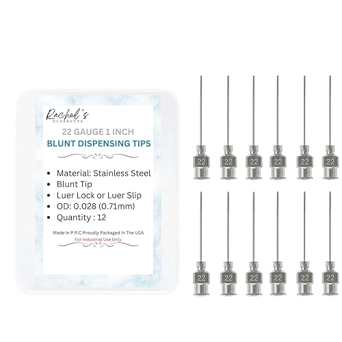 Rachel's Closeouts 12 paquetes de agujas de calibre 22 de 1 pulgada de acero inoxidable de punta roma, aguja dispensadora Luer Lock, agujas