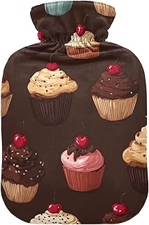 OTVEE Dark Chocolate Cupcake Hot Water Bottle with Cover, BPA Free PVC 2L Large Hot Water Bag for Pain Relief Menstrual Cramp Sore Muscles Hot and Cold Compress Therapy