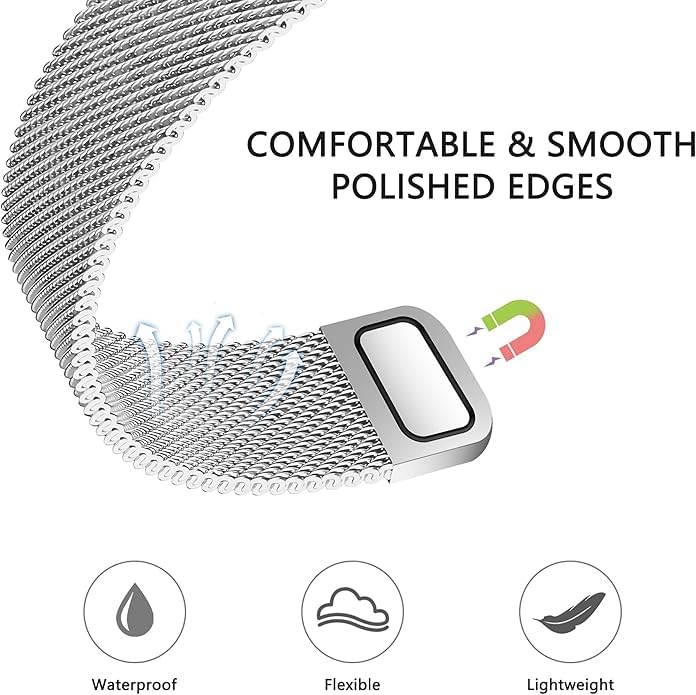Image of Meyaar Magnetic Loop for Apple Watch Band 46mm 42mm 44mm 45mm 49mm Women Men,Magnet Stainless Steel Mesh Metal Strap for iWatch Ultra /2 Series 10 9 8 7 6 5 4,SE /2nd Generation (Black-Silver)