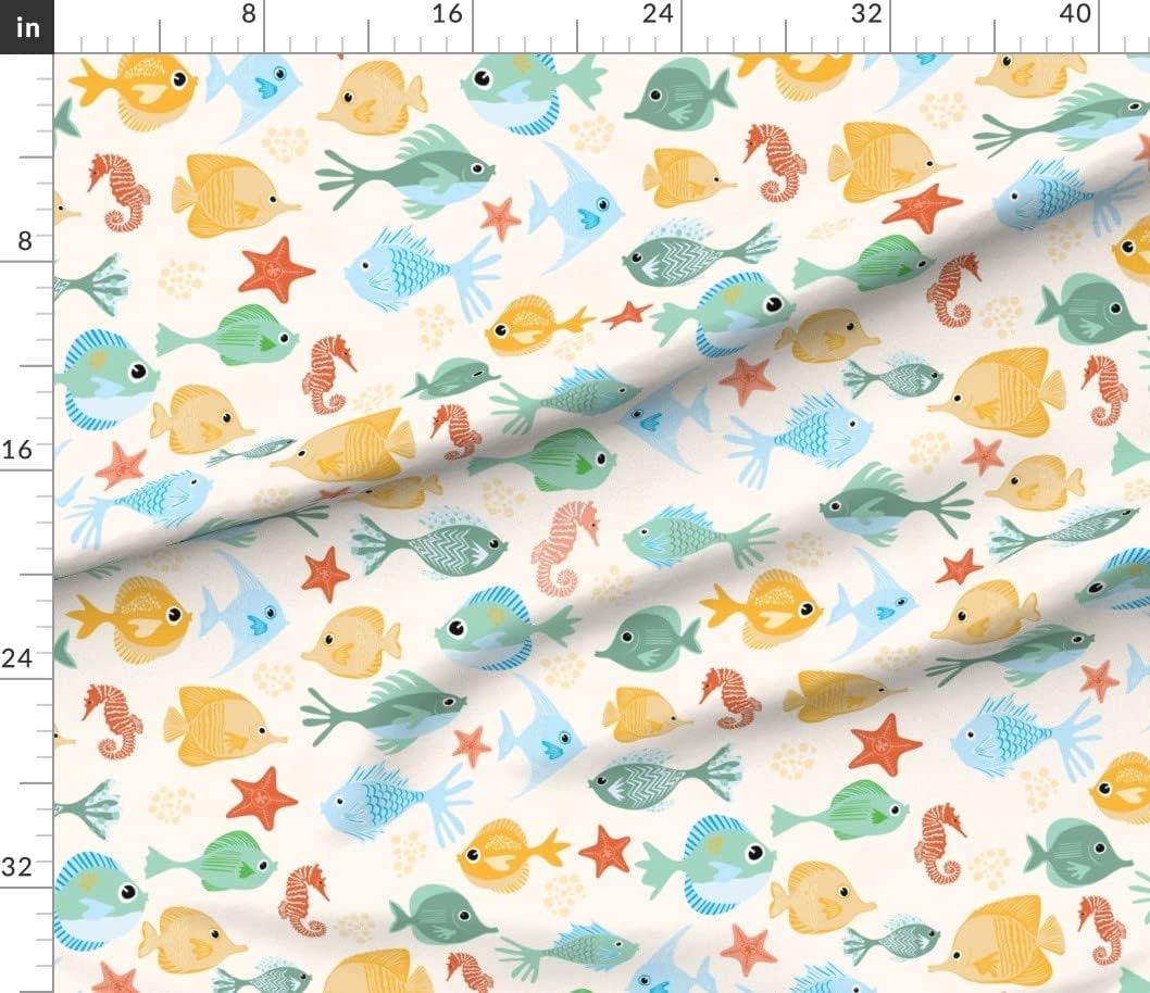 Spoonflower Fabric - Whimsical Fish Coastal Nautical Beach Tropical School Pastel Ocean Printed on Petal Signature Cotton Fabric by The Yard - Sewing Quilting Apparel Crafts Decor