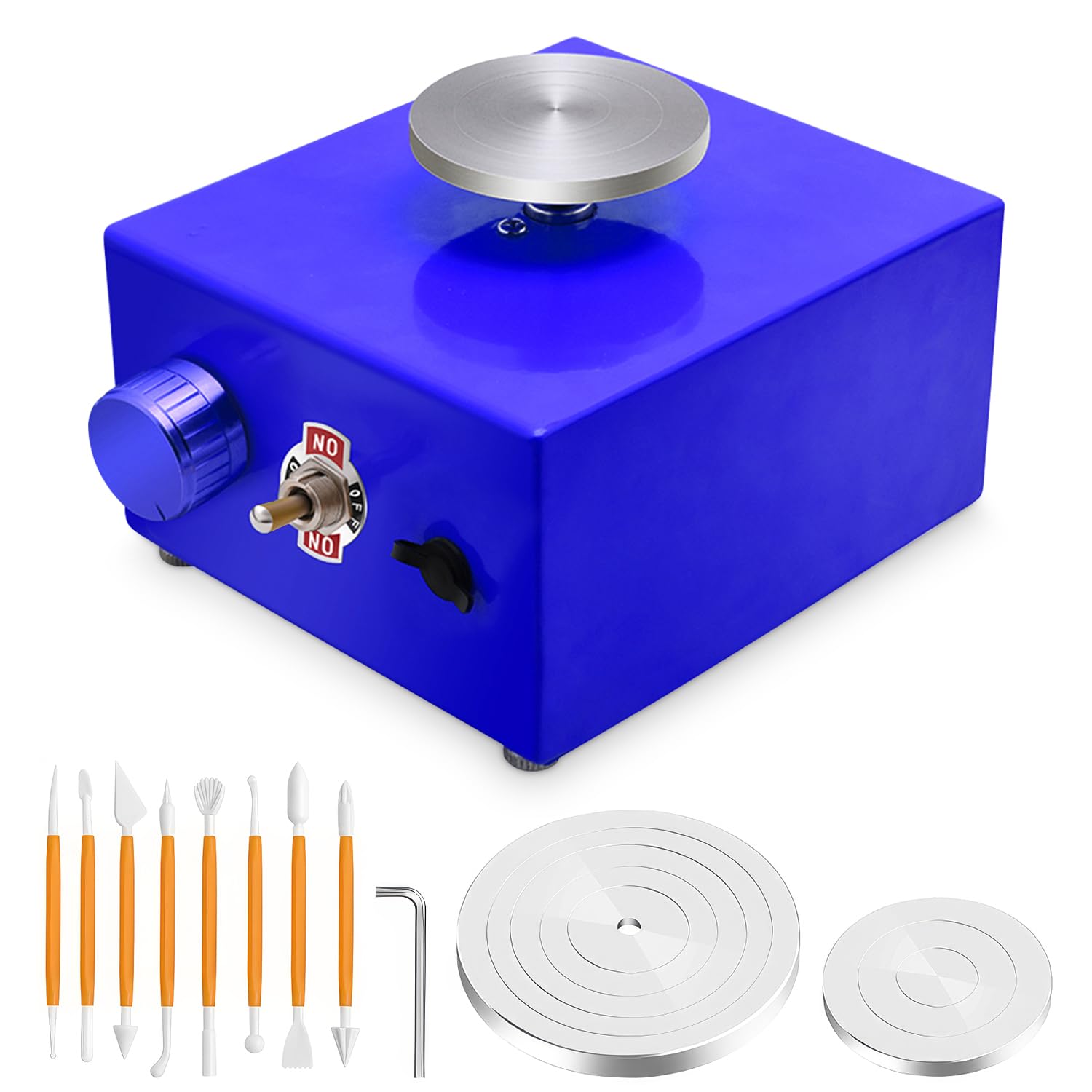 Mini torno de alfarería 6,5 cm 10 cm 30 W 0-300 rpm torno de alfarería eléctrico con pedal extraíble (azul)