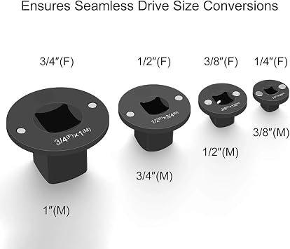 Yanmis Low Profile Impact Socket Adapter Set, 4PCS Drive Ratchet Adapter Set 1inx3/4in 3/4inx1/2in 1/2inx3/8in 3/8inx1/4in