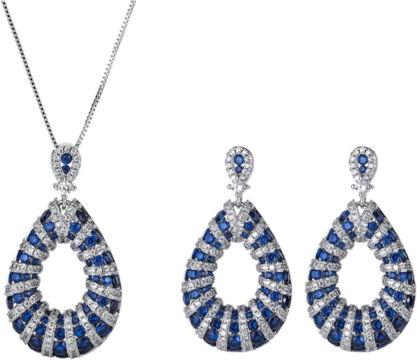 Silver Red/Blue Crystal Necklace and Earrings Set Full