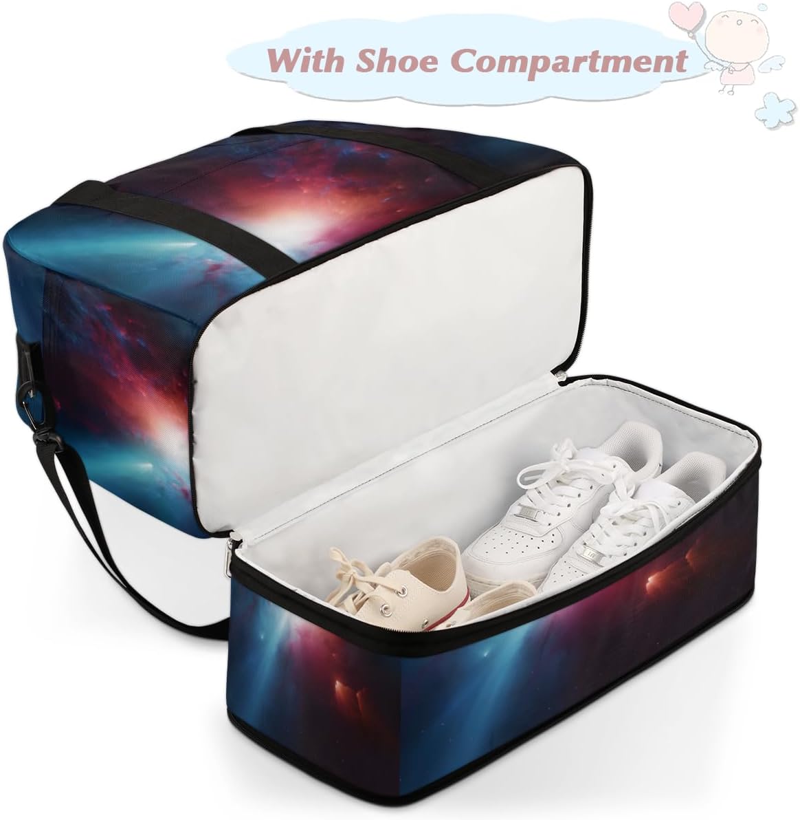 QsirBC Stars Theme Gym Bag for Women Duffle Tote with Shoes Compartment Men Weekender Duffel for Dance Travel Sports Swimming Overnight