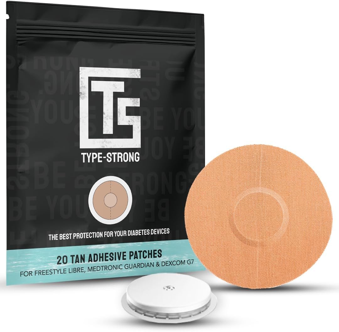 Type Strong Freestyle Libre 3 Sensor Covers Waterproof for Sensitive Skin. CGM Adhesive Patch Pre-Cut for Freestyle Libre, Medtronic Guardian, & Dexcom G7. Sweat-Resistant 10-14 Days, 20 Pack, Tan