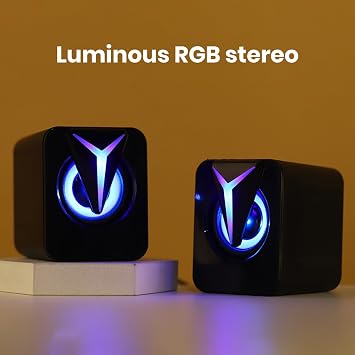 1 Pair Small USB Speaker Sound Box with RGB Light Virtual Surround Sound Computer Laptop Speaker Mini Loudspeaker Black