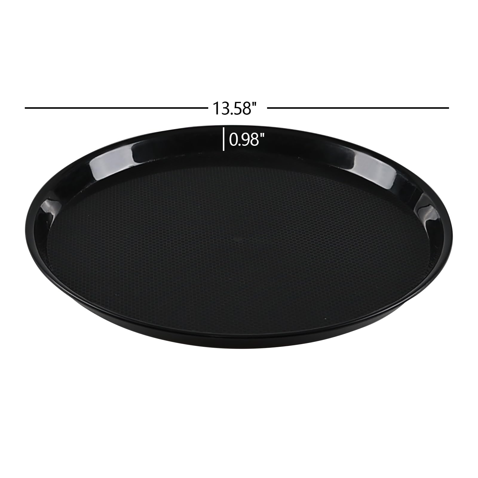 Juego de 6 bandejas redondas de plástico para servir restaurantes, bandeja decorativa para mesa de café, 34,5 cm, color negro