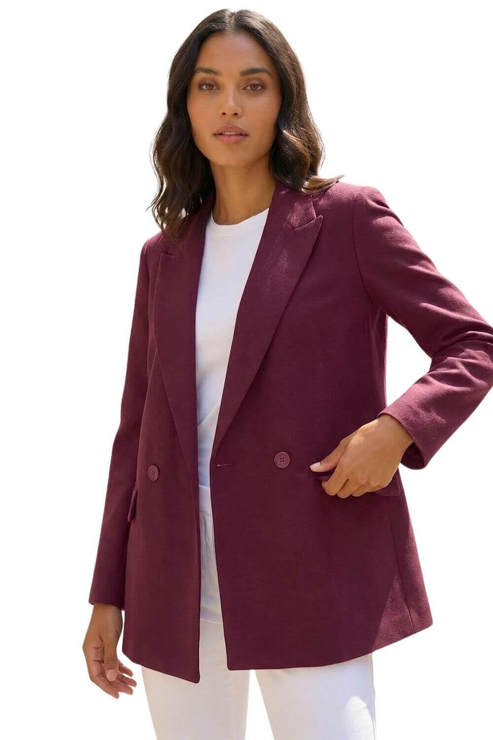 Roman Women's Burgundy Premium Stretch Ponte Blazer In | Size: 14