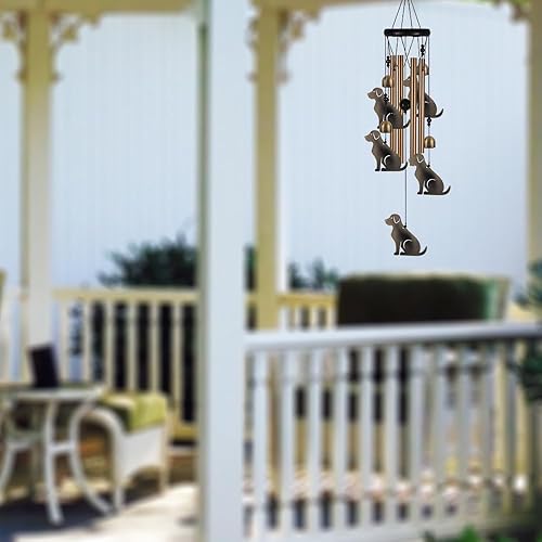 Miniatura 7 de Campanillas de viento para perros de jardín para decoración de interiores y exteriores, con 4 tubos, 4 campanas, 5 perros, campanillas de viento