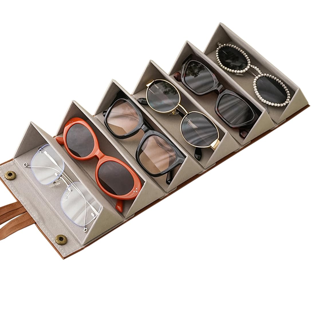 6 Slots Travel Sunglasses Organizer Case PU Leather Sunglass Storage Box Foldable Eyeglasses Holder for Women Men-image-32