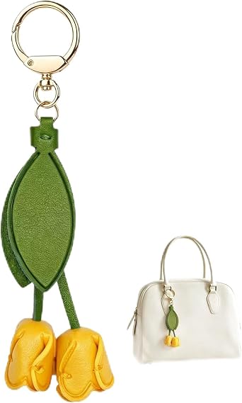 Fizzlup Tulip Bag Charm Pu Leather Floral Keychain for Women Purse Handbags