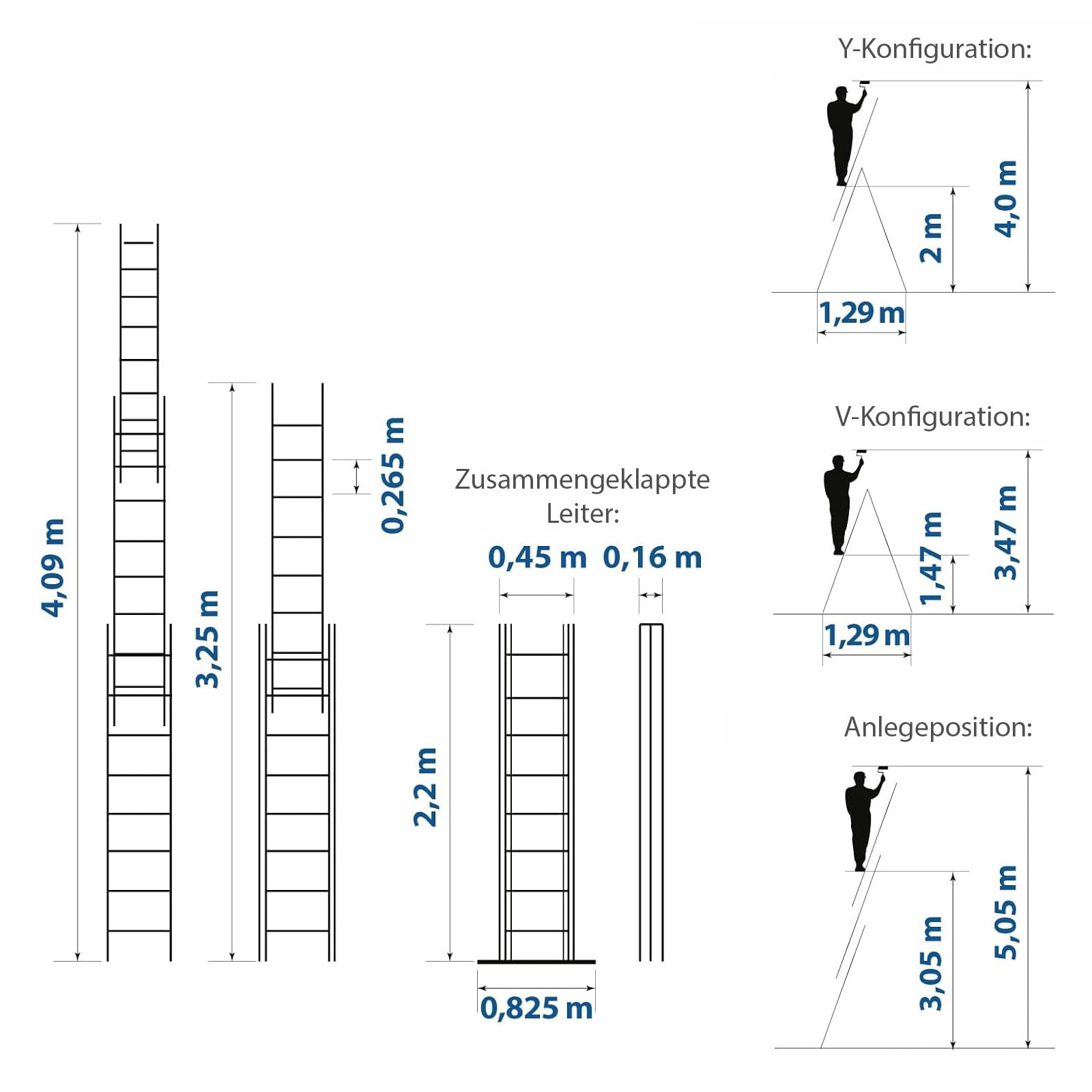HOSTRÖM Ausziehbare Leiter, 3 Ebenen, StablePro, 3 x 8 Stufen, Aluminium, ausziehbar, verschiebbar, 6 Positionen, Arbeitshöhe max. 5,05 m