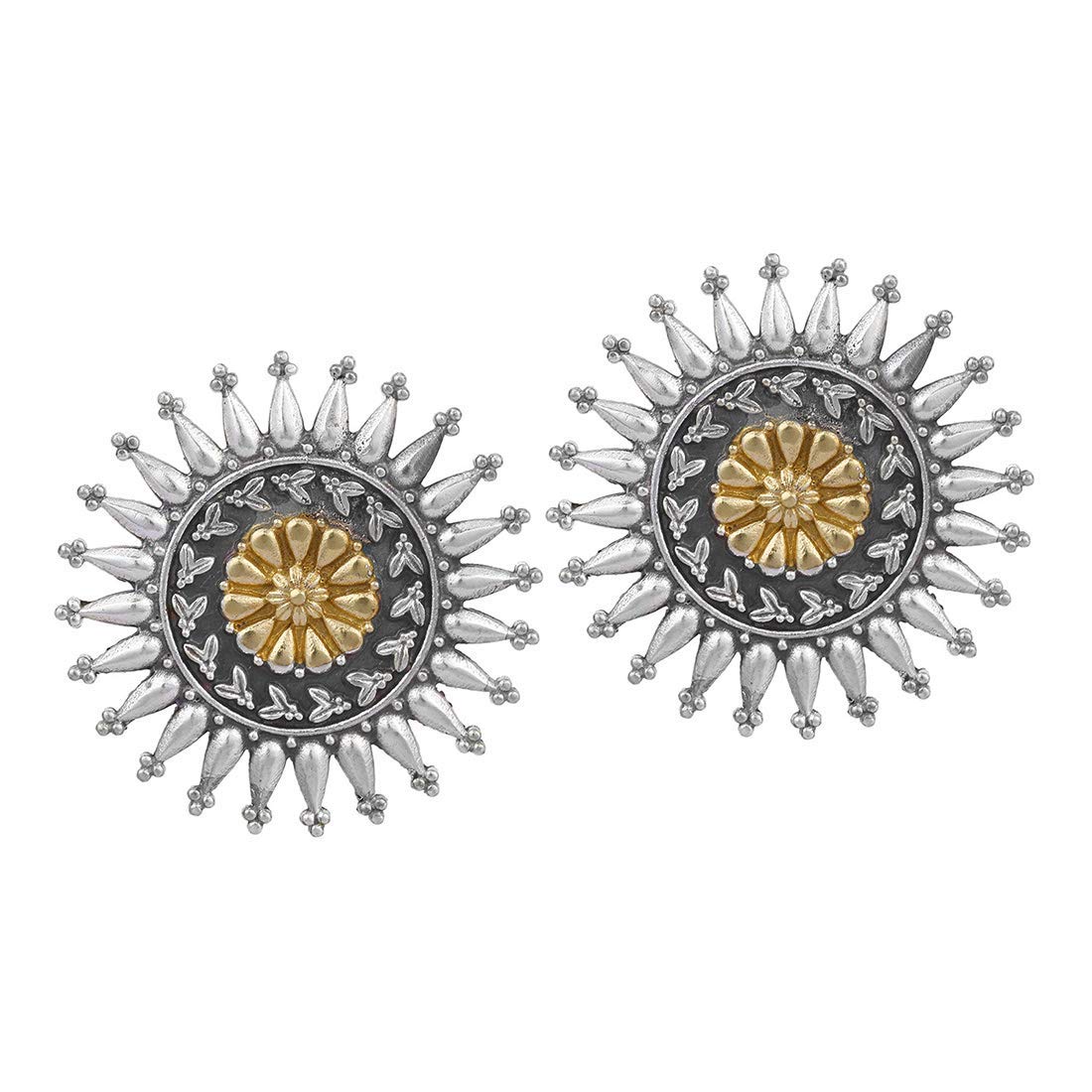 AheliDual Tone Oxidized Boho Afghan Indian Stud Earrings Ethnic Vintage Bollywood Fashion Jewelry for Women (Design-5)