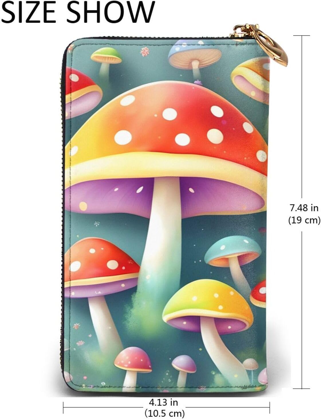 Cute colored mushrooms Women's wallet, clutch wallet, with zipper, large capacity.